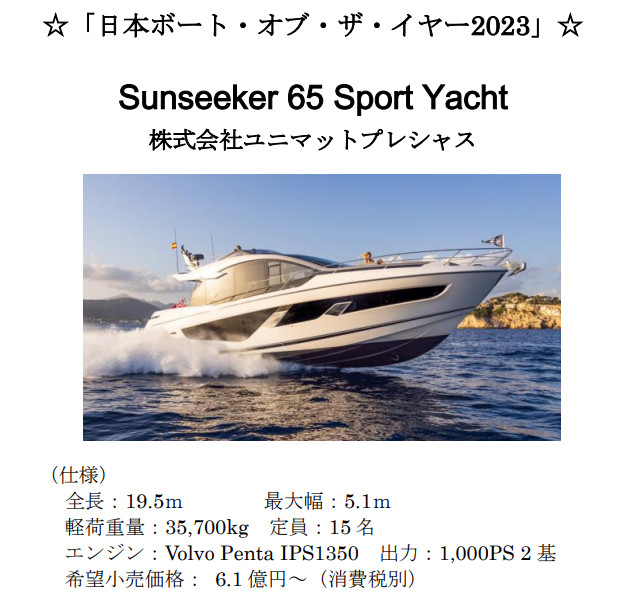 日本ボート・オブ・ザ・イヤー2023グランプリ画像